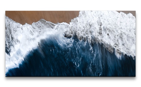 Leinwandbild 120x60cm Kunstvoll Wellen Strand Meer Vogelperspektive Kraftvoll