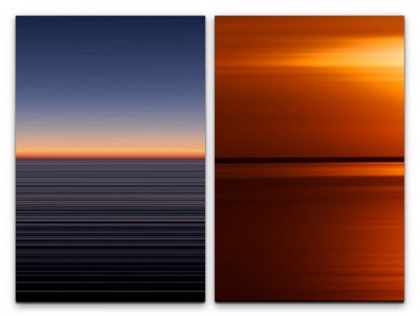 2 Bilder je 60x90cm Horizont Abendröte Sonne Abenddämmerung Abstrakt Rot Sonnenuntergang