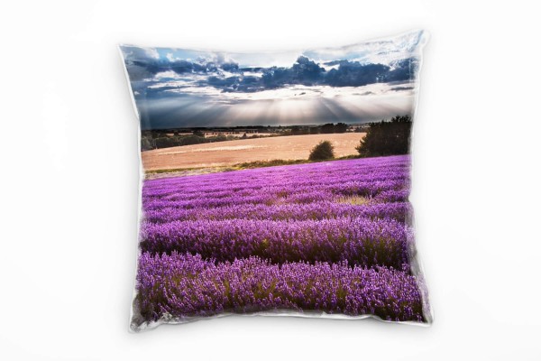 Landschaft, Blumen, lila, blau, braun, Lavendelfeld Deko Kissen 40x40cm für Couch Sofa Lounge Zierki