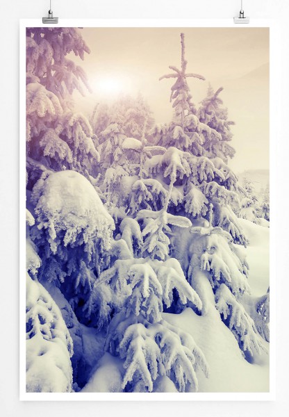 Landschaftsfotografie 60x90cm Poster Schneebedeckte Tannen im Winter