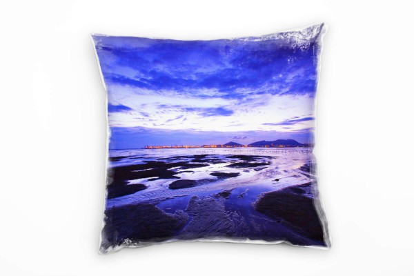 Meer, blau, schwarz, Sonnenuntergang Deko Kissen 40x40cm für Couch Sofa Lounge Zierkissen