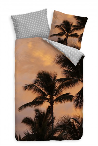 Karibik Palmen Sonnenuntergang Bettwäsche Set 135x200 cm + 80x80cm Atmungsaktiv