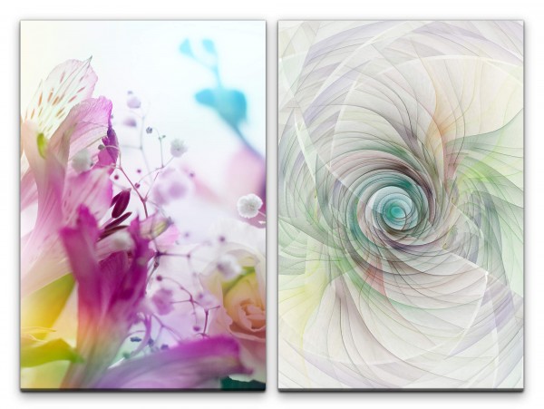 2 Bilder je 60x90cm Blüten Blumen Sommer Abstrakt Fraktal Orchideen Fotokunst