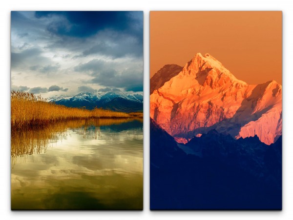 2 Bilder je 60x90cm Kanada Natur Berge Schneegipfel Stille Ruhe Seelenfrieden