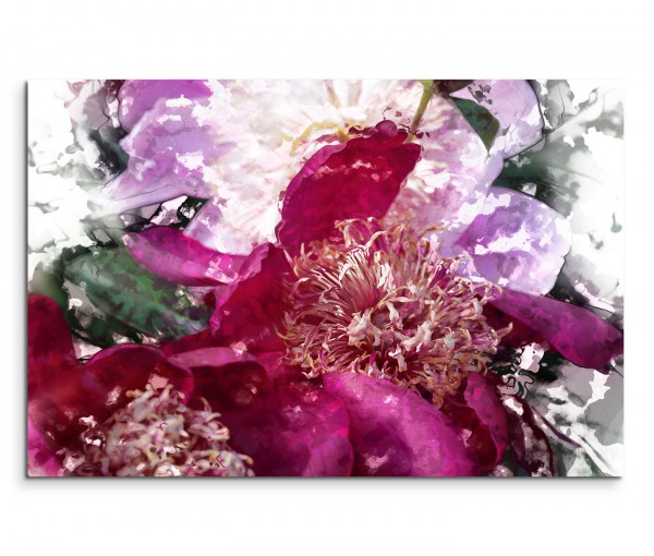 120x80cm Wandbild Wasserfarben Malerei Blumen Blüten