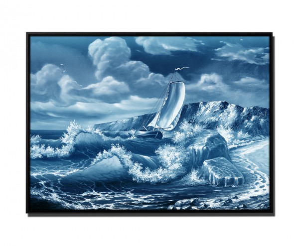 105x75cm Leinwandbild Petrol Malerei Segelschiff auf stürmischem Meer