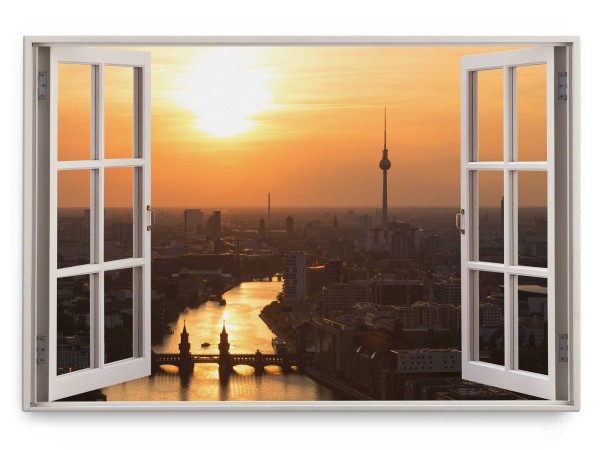 Wandbild 120x80cm Fensterbild Berlin Deutschland Sonnenuntergang Kanal Abendrot