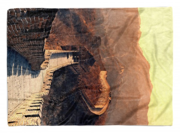 Handtuch Strandhandtuch Saunatuch Kuscheldecke mit Fotomotiv Berge Chinesische Mauer