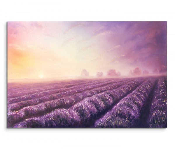 120x80cm Wandbild Ölgemälde Lavendelfeld Sonnenuntergang