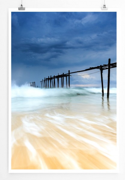60x90cm Poster Landschaftsfotografie  Aufziehender Sturm am Strand
