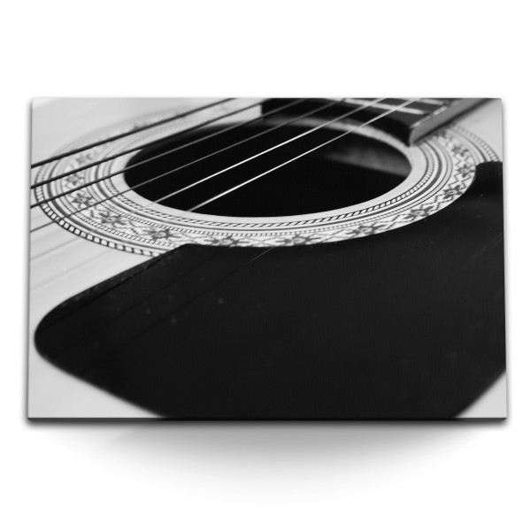 120x80cm Wandbild auf Leinwand Gitarre Gitarrensaiten Schwarz Weiß Aufnahmestudio