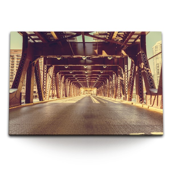 120x80cm Wandbild auf Leinwand Chicago USA Großstadt Eisenbrücke Urban