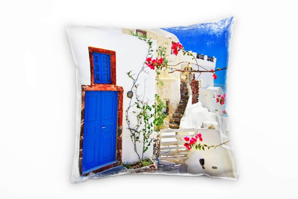 City, blau, weiß, Santorini, Griechenland Deko Kissen 40x40cm für Couch Sofa Lounge Zierkissen