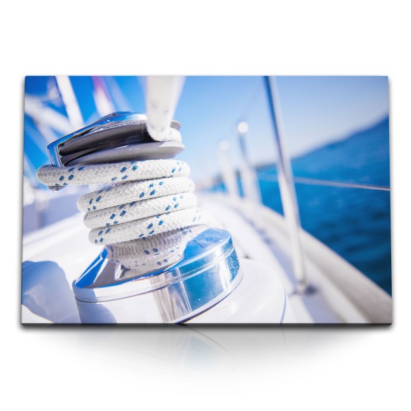 120x80cm Wandbild auf Leinwand Segelschiff Segelboot Blau Sonnenschein Tau Seil
