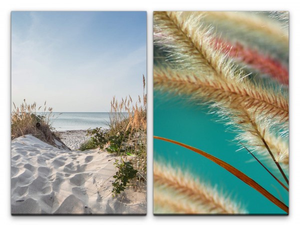 2 Bilder je 60x90cm Nordsee Ostsee Sandstrand Meer Halme Erholsam Stille