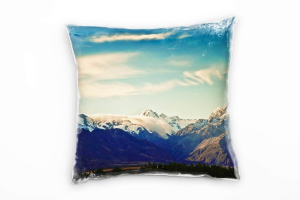 Landschaft, blau, Neuseeland, Berge Deko Kissen 40x40cm für Couch Sofa Lounge Zierkissen