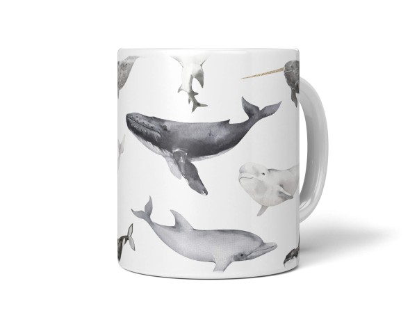 Dekorative Tasse mit schönem Motiv Meerestiere Wale Delfine Muster Killerwal Buckelwal