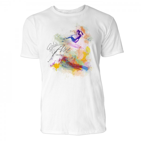 Surfer im Sprung Sinus Art ® T-Shirt Crewneck Tee with Frontartwork