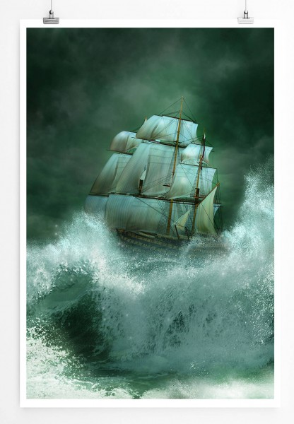 Bild 60x90cm Poster Schiff bei Unwetter auf rauer See