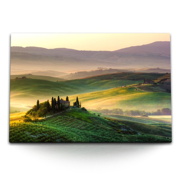 120x80cm Wandbild auf Leinwand Toskana Landschaft Natur Hügellandschaft Sonnenuntergang