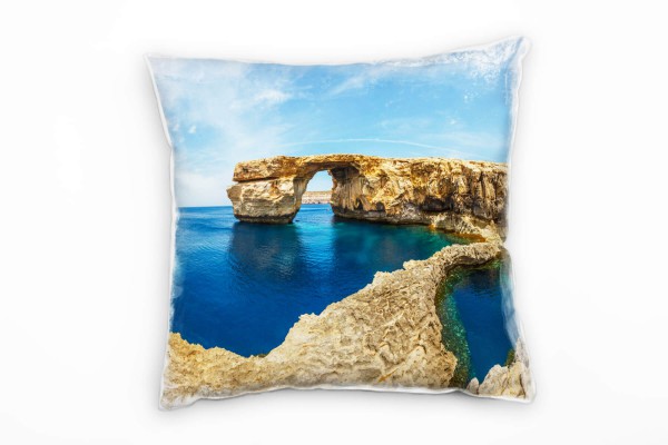 Strand und Meer, große Felsen, blaues Wasser, beige Deko Kissen 40x40cm für Couch Sofa Lounge Zierki