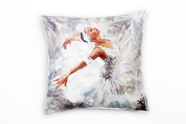 Abstrakt, Ballerina, Tanzen, gemalt, weiß, grau Deko Kissen 40x40cm für Couch Sofa Lounge Zierkissen