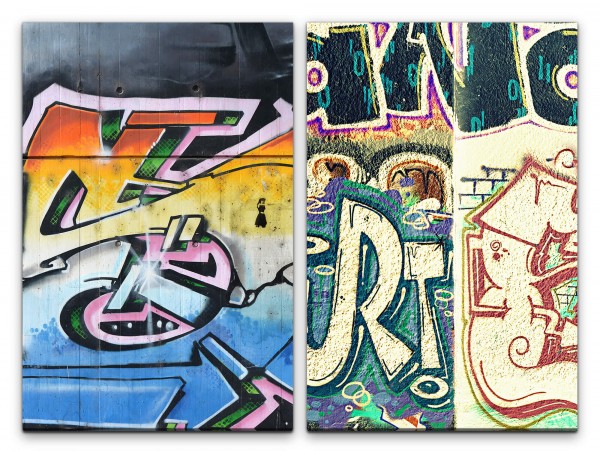 2 Bilder je 60x90cm Street Art Graffiti Tags Wand Hip Hop Jugendzimmer Bunt