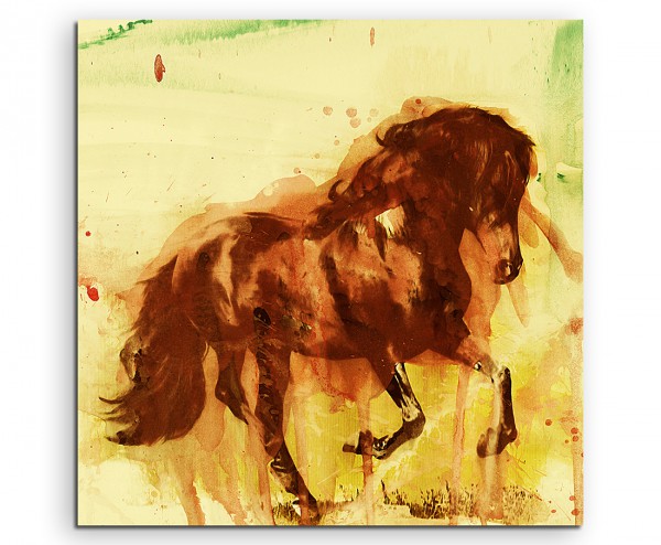 Black Horse Running 60x60cm Aquarell Art Leinwandbild
