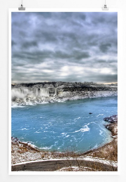 Landschaftsfotografie 60x90cm Poster Niagara Wasserfall im Winter