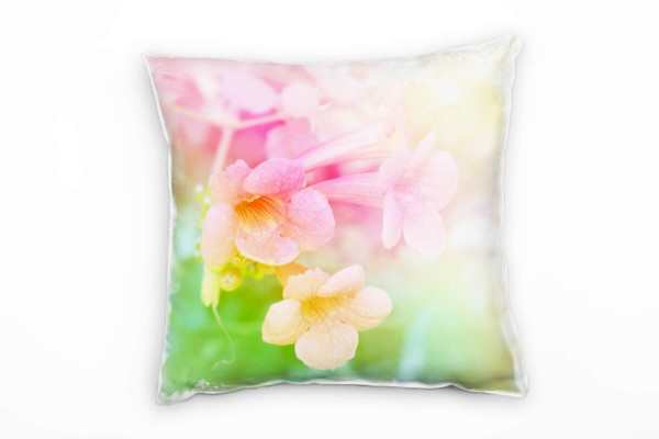 Blumen, rosa, gelb, grün, Pastellfarben, Unscharf Deko Kissen 40x40cm für Couch Sofa Lounge Zierkiss