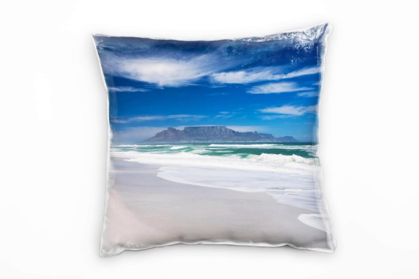 Strand und Meer, beige, türkis, Wellen, Kapstadt Deko Kissen 40x40cm für Couch Sofa Lounge Zierkisse