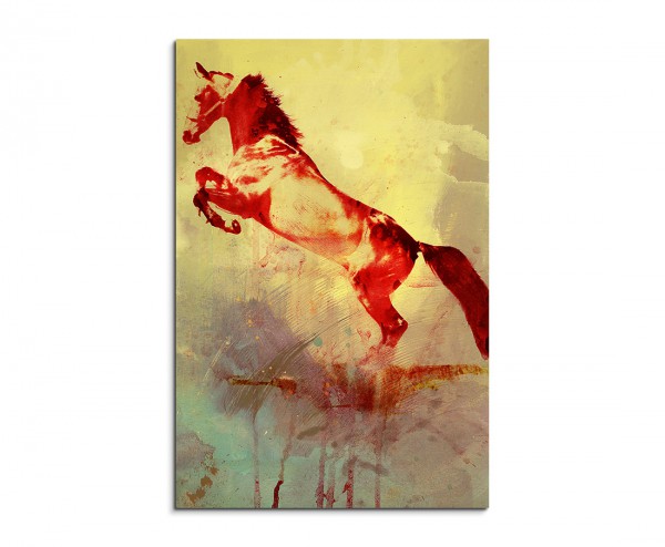 Horse on Hind Legs 90x60cm Aquarell Art Leinwandbild