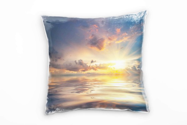 Meer, blau, gelb, grau, Spiegelung, Sonnenuntergang Deko Kissen 40x40cm für Couch Sofa Lounge Zierki