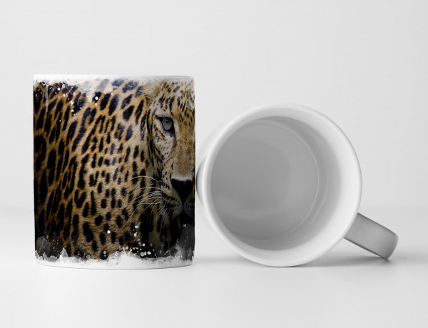 Tasse Geschenk Tierfotografie – Leopard mit grünen Augen