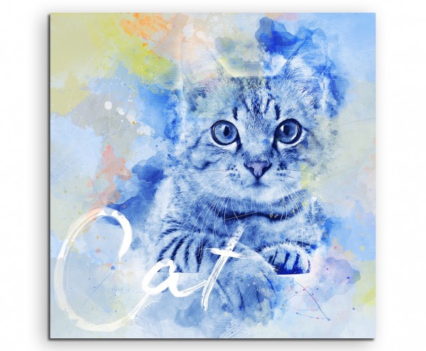 Süße Katze in Blautönen mit Kalligraphie