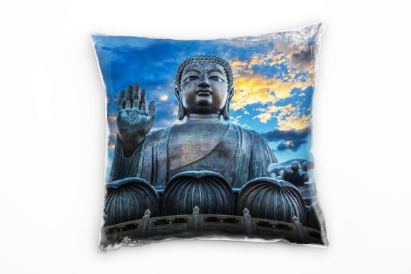 Urban, Buddha, Hongkong, China, blau, grau Deko Kissen 40x40cm für Couch Sofa Lounge Zierkissen