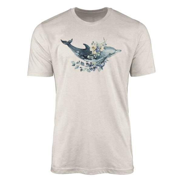Herren Shirt 100% gekämmte Bio-Baumwolle T-Shirt Blumen Delfin Wasserfarben Motiv Nachhaltig Ökomod
