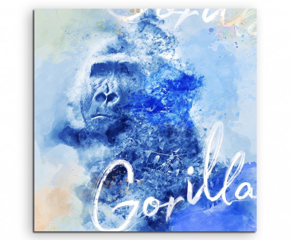 Stolzer Gorilla in Blautönen mit Kalligraphie