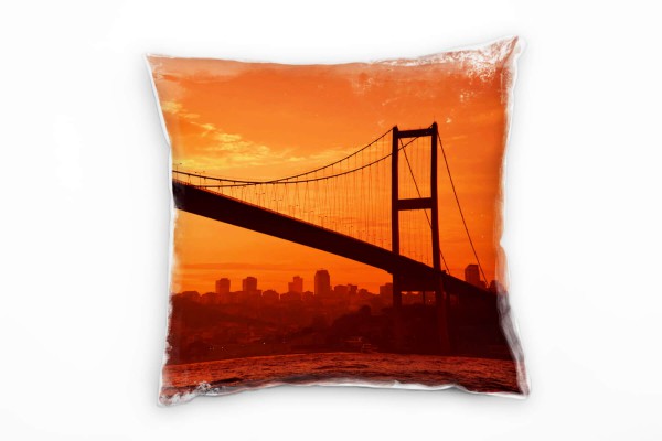 City, Istanbul, Brücke, Sonnenuntergang, orange Deko Kissen 40x40cm für Couch Sofa Lounge Zierkissen