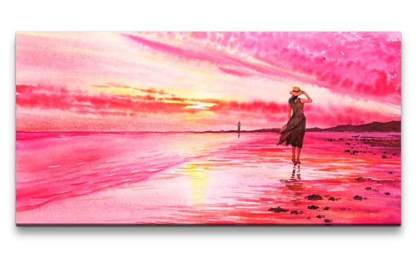 Leinwandbild 120x60cm Schöne Frau am Strand Fantasievoll Romantisch Kunstvoll