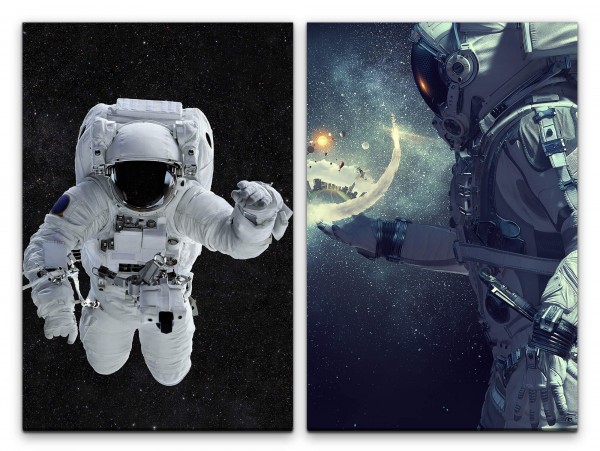 2 Bilder je 60x90cm Astronaut Weltraum Weltall Sterne Schwerelos Galaxie Fantasie