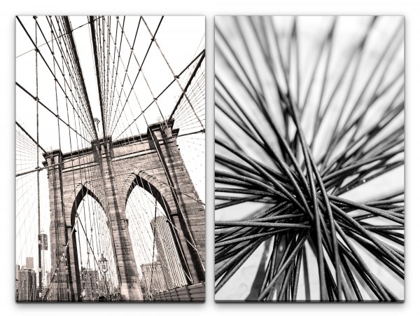 2 Bilder je 60x90cm Brooklyn Bridge New York Architektur Drähte Abstrakt Makrofotografie Urban
