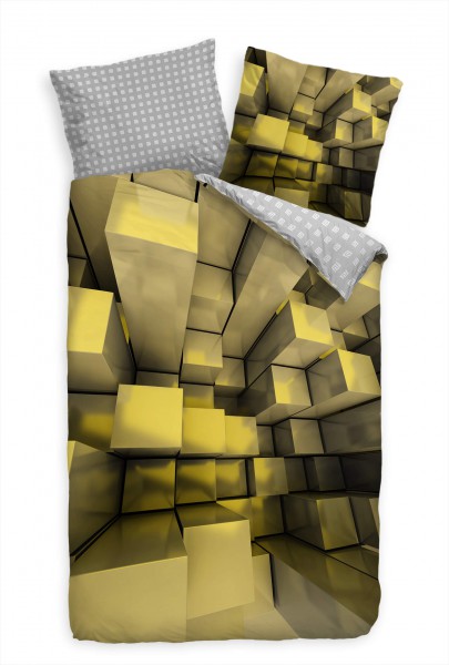 3D Wrfel Design Gold Gelb Bettwäsche Set 135x200 cm + 80x80cm Atmungsaktiv
