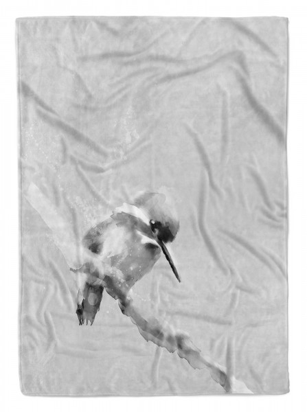 Handtuch Strandhandtuch Saunatuch Kuscheldecke Grau kleiner Vogel Motiv