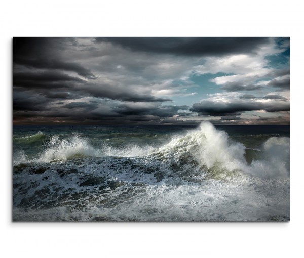 120x80cm Wandbild Meer Ozean Wellen Sturm Wolkenhimmel
