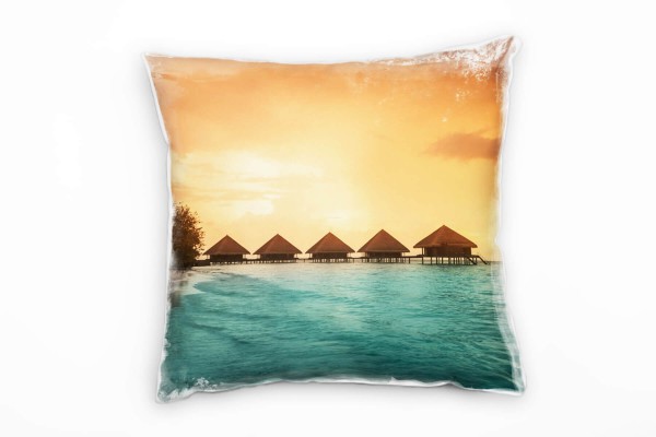 Strand und Meer, orange, türkis, Sonnenuntergang Deko Kissen 40x40cm für Couch Sofa Lounge Zierkisse