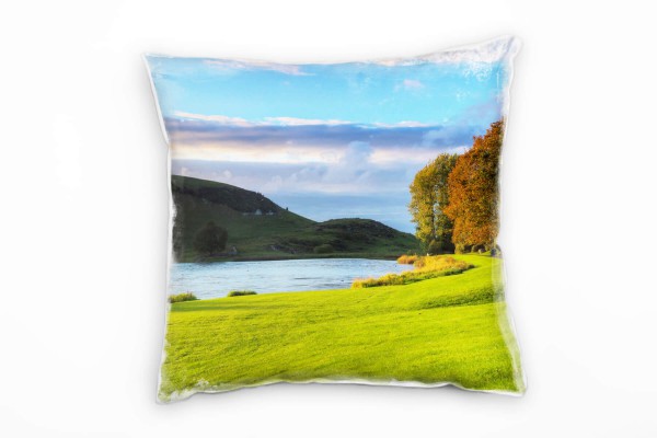 Landschaft, Berg, Seen, Bäume, grün, Irisch Deko Kissen 40x40cm für Couch Sofa Lounge Zierkissen