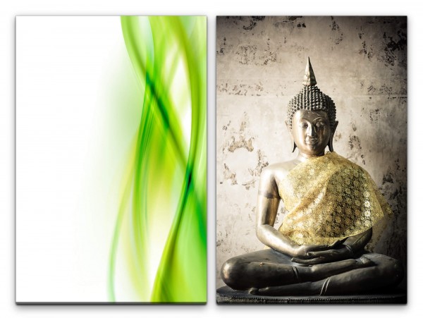 2 Bilder je 60x90cm Meditieren Geist Seele Buddha Buddhismus Harmonie Grün