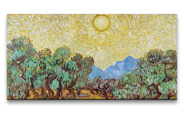 Remaster 120x60cm Vincent Van Gogh Impressionismus Weltberühmtes Gemälde Olivenbäume Sonne Zeitlos