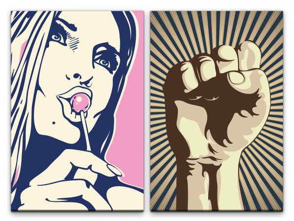2 Bilder je 60x90cm Revolution Faust Pop Art Modern Girl Pink